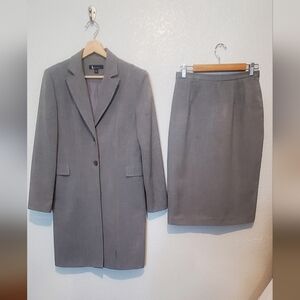 Larry Levine Suit Long Twill Coat Blazer & Skirt Set Classic Tailored Skirtsuit